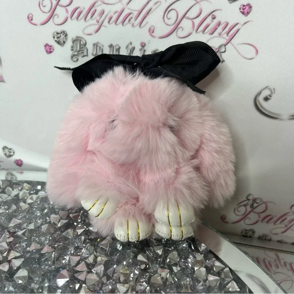 Pink Plush Bunny Keychain furry bag charm rabbit 🐇 bunny 🐰 soft light baby